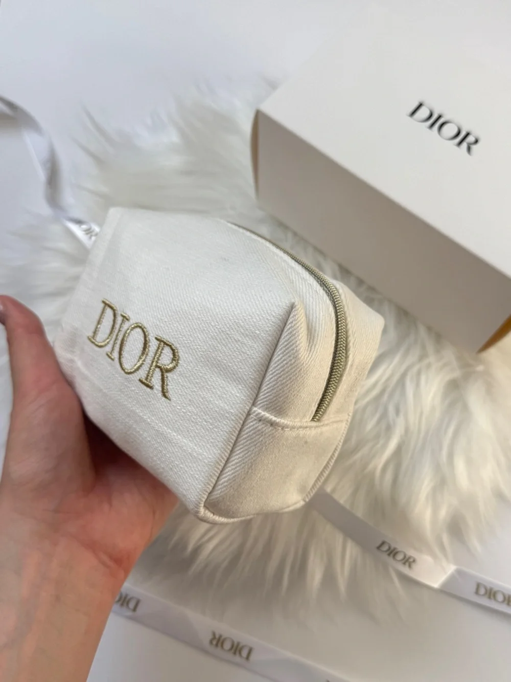 Dior Cream Canvas Mini Pouch Cosmetic Bag New in box - Picture 7 of 7